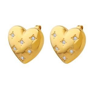 Heart Shape Zircon Stainless Steel Ear Studs In Gold